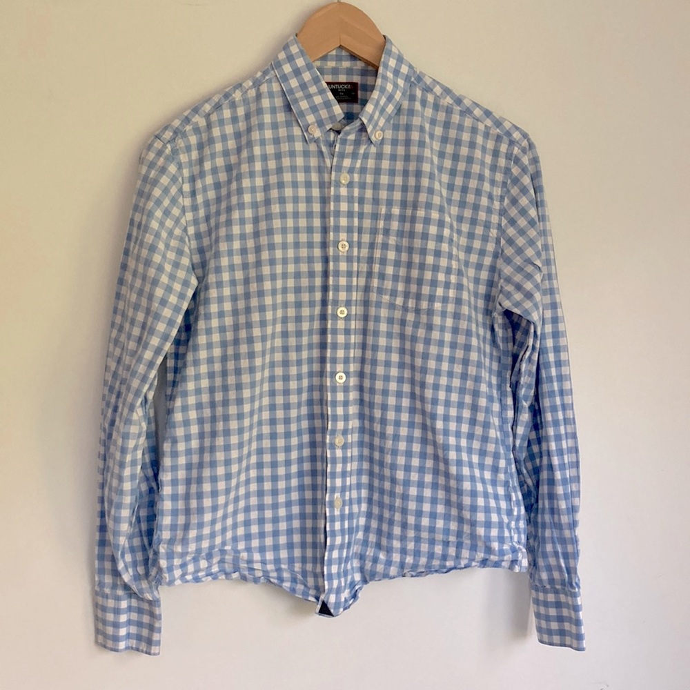 UNTUCKit|Boys Blue Cotton Windowpane Check Button Down Shirt Size 14